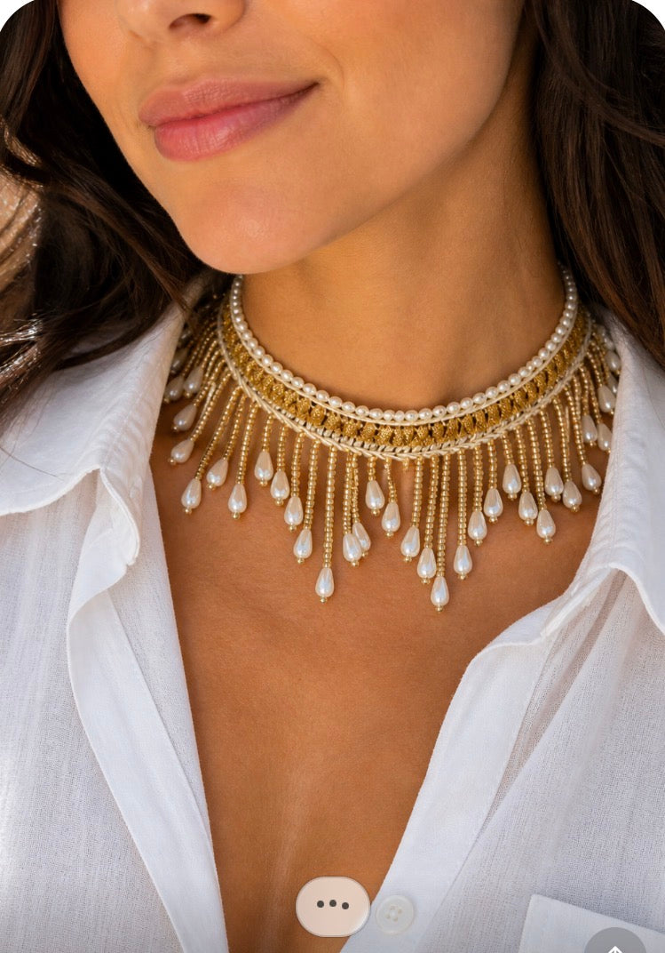 Choker Perlas cascada dorado